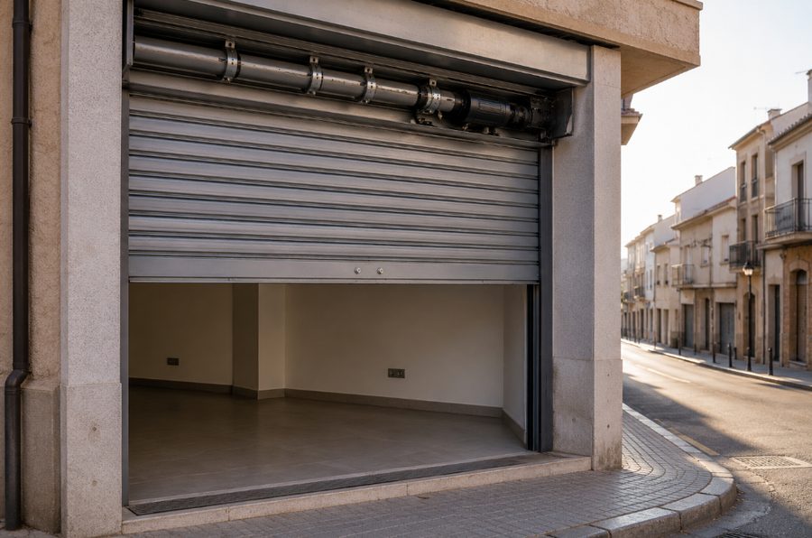Cierre metálico de un local comercial en una calle de Salou